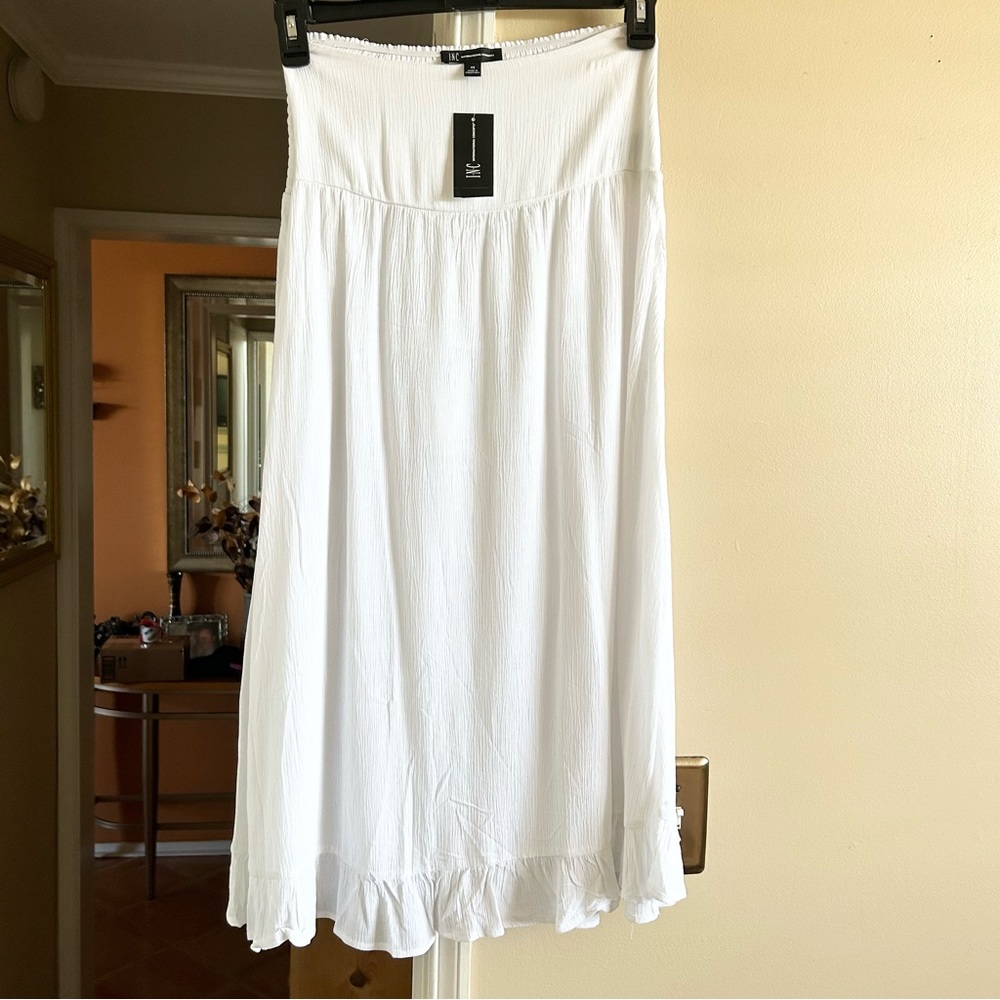 NWT INC White Rayon Lined Elastic Solid Shirred Wide Waistband Skirt XS